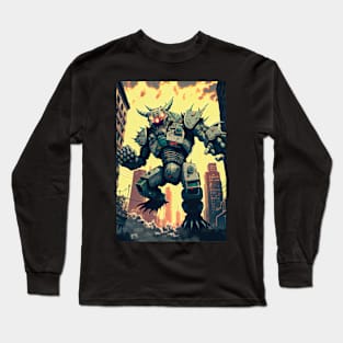 Monster giant robot attacking the city Long Sleeve T-Shirt